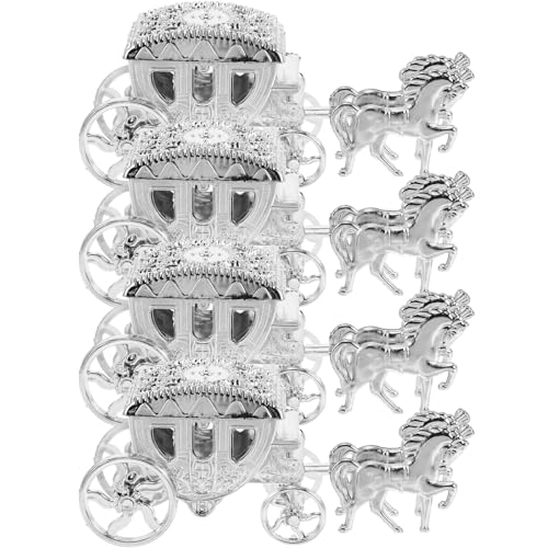 HORIALENCE 4pcs Boîtes à Dragées de Carrosse Argenté en Plastique, Coffrets Décoratifs Élégants pour Mariage et Décoration Intérieure