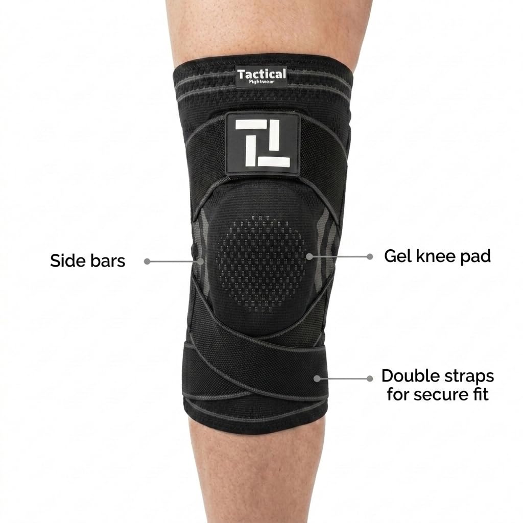 Tactical Fightwear Genouillère - Attelle de Sport pour Jiu Jitsu, MMA & Fitness - Genouillère avec Antidérapante & Double Strap - Unisexe - Taille XL