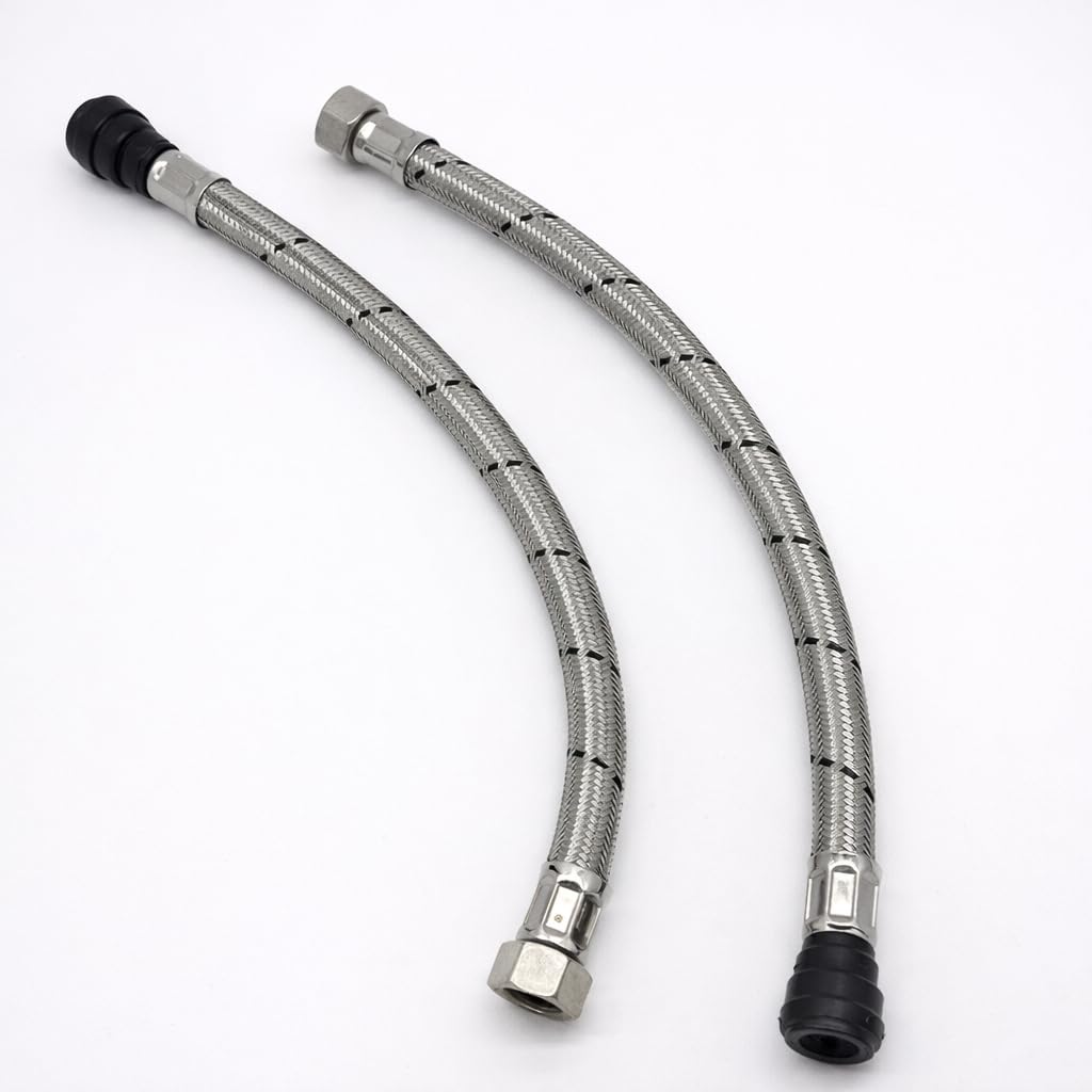PFTC WRAS Push Fit Tap Connector 15mm x 1/2" x 500mm Stainless Steel Braided Hose Pair