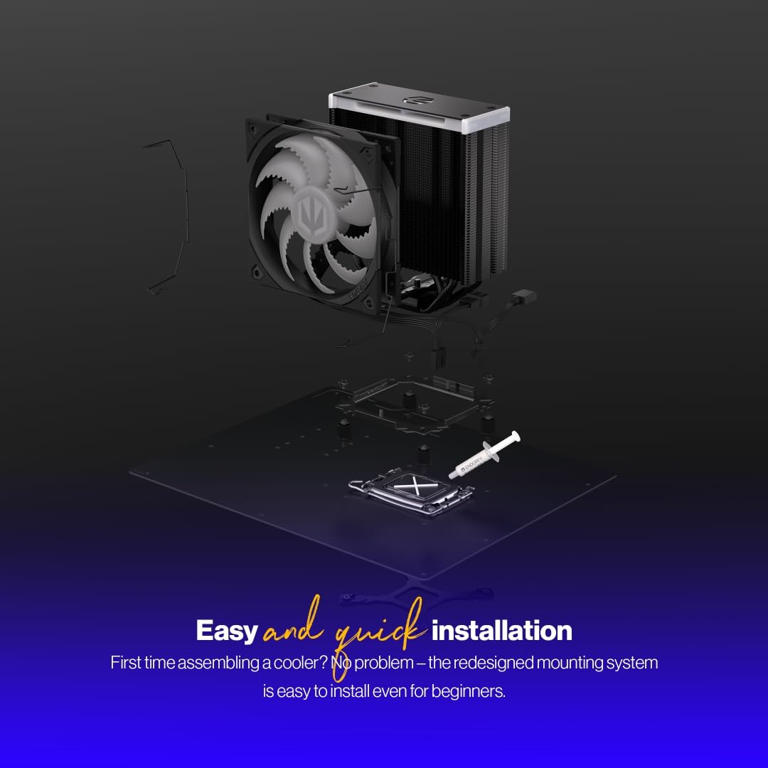ENDORFY Fera 5 Black ARGB, refroidisseur CPU avec ventilateur 120 mm, ventilateur Fluctus 120 mm ARGB PWM, y compris pâte thermique, refroidisseur am4, refroidisseur Am5, AM4, LGA1700, LGA1200,
