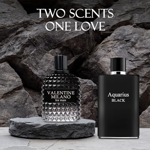 Image of AFLUXE 2PCS Valentine Milano /Aquari Black Eau De Toilette for Men-Fresh,Romantic Scent Perfume for Men 3.4 Fl Oz Each Mens Cologne For All Skin Daily Used