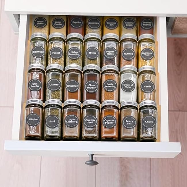 Sweet Living Bamboo 4-Tier Spice Drawer Organizer - 5D x 13W x 1.18H - Modern Brown - Kitchen Spice Organization