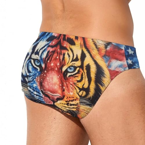 Tie Dye U.S.A. Flag Tiger Men's Swim Brief Sexy Bikini Swimwear Swimsuit Trunks Bathing Suits3