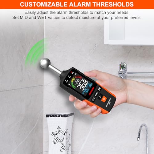 LASELION MS04 Pinless Moisture Meter with Ball Probe for Non-Destructive Area Scans Ideal for Wood Walls and Construction Materials Customizable Humidity Alarms Built-in Flashlight - Thumbnail 6