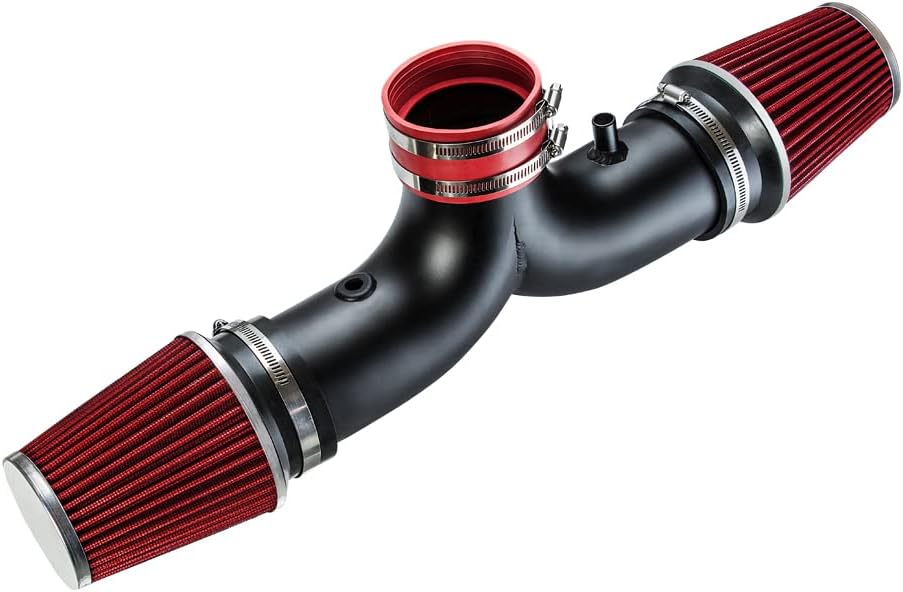 RSG MATT BLACK PIPE with RED Short Ram Intake Kit with Filter Compatible For 06-10 Jeep Commander 5.7L V8 HEMI Dual Twin