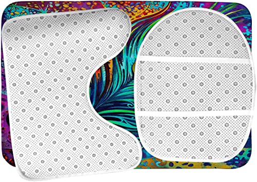 Badezimmerteppich-Set, 3-teilig, bunter Pfauenfeder-Abstrakt, waschbarer Badeteppich, rutschfest, mit Rückenpolster, Konturteppich und Toilettendeckelbezug – Bild 6