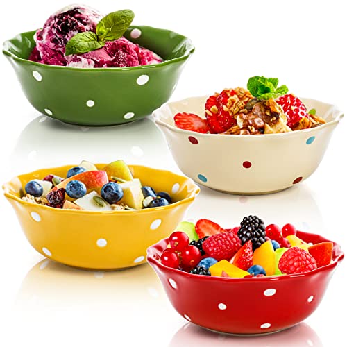 Elsjoy 4 Stück Keramik Polka Dot Schalen, 266 ml Porzellan Dessertschalen Kleine Keramik Snackschalen Set, niedliche Eisschalen für Dessert, Suppe, Dipsoße, spülmaschinenfest und mikrowellengeeignet Cover