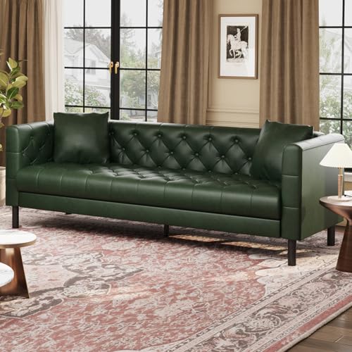 Garvee 81" Leather Sofa, Mid-Century Modern Deep Seat Couch, Upholstered Cushion&Removable Cover, PU Couch, 3-Seat Sofa for Living Room or Office, Brown