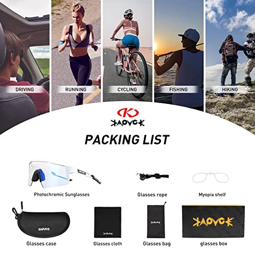 Kapvoe Photochromic Cycling Glasses Mountain Bike Sunglasses Mtb Bicycle Riding Clear Colorful High Definition Lenses 03 Blue #TOP5