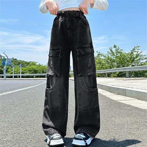 Moonker Girls Baggy Cargo Jeans Palazzo Straight Elastic Hight Waist Denim Pants Teen Wide Leg Streetwear Retro2