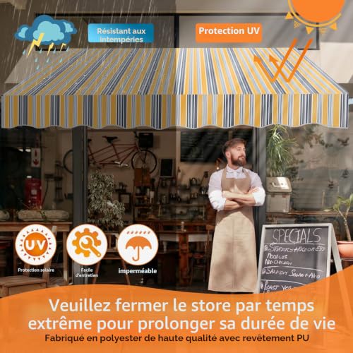 Store de balcon sans perçage 200cm réglable extérieur jaune bleu imperméable - 7