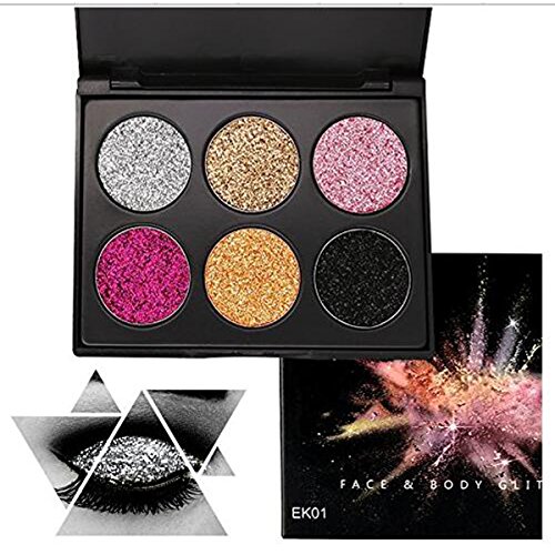 Glitter Eyeshadow Palette, YHMWAX 6 Color Shimmer Ultra Pigmented Makeup Eye Eyeliner Cosmetic Eye Shadow Diamond Shiny Shimmer, Silky Smooth & Long Lasting (EFK01)