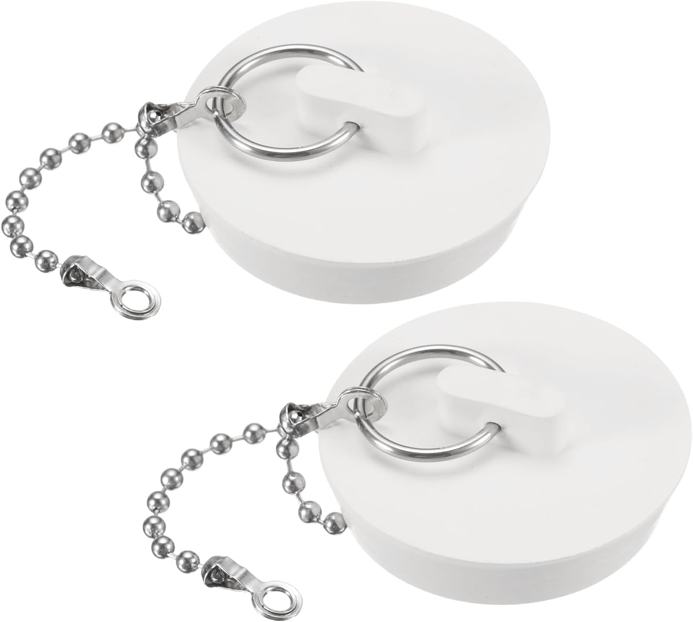uxcell 2 Pcs Tub Stoppers, Rubber Bathtub Stoppers 1-5/8" Kitchen Sink Drain Stopper, Bathroom Drain Plug with Pull Ring and 15" Beaded Chain, White