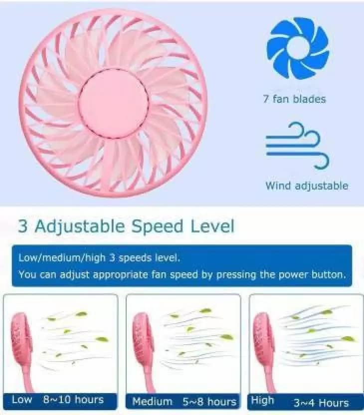Image of One94Store Portable Neck Fan - 1200mAh USB Rechargeable, 3-Mode, 7-Blade, Hands-Free Wearable Cooling Fan, Up to 3 Hours Use for Travel, Office, Outdoor, Sports & Home (Pink)