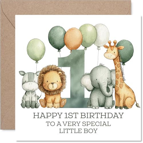 1st Birthday Cards for Boys Jungle Numbers