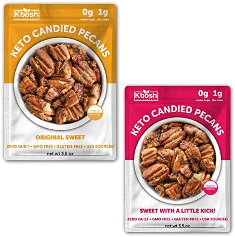 KBosh Keto Candied Pecans - Sweet and Crunchy Low Carb Snacks with No Added Sugar - Treat Yourself while Maintaining Your Healthy Diet and Lifestyle (Variety Pack, 2 Pack)
