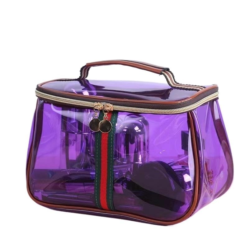Trousse de maquillage grande capacité transparente lila pour femmes