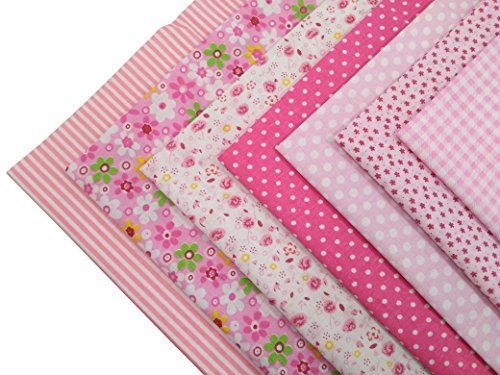 Levylisa 19.7” X 19.7” 7Pcs Pink Printing Floral Dot Stripe Cotton Quilting Fabric Quarter Bundle Patchwork Quilting Fabric Sets Sewing Fabric Patchwork Flower Dots Diy Quilting Handmade Craft  #TOP5
