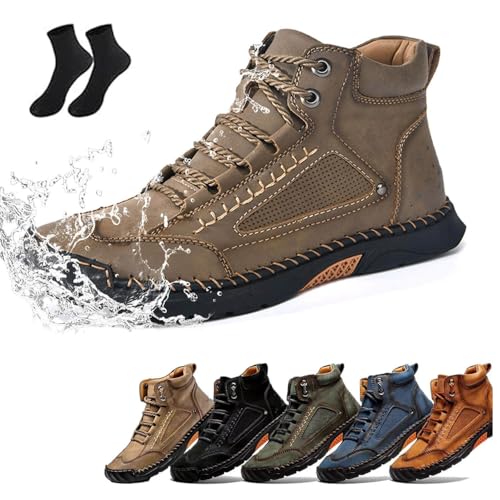 Sawbehind Men's Comfortable Handmade Leather Boots, Waterproof, Arch Support, Outdoor Spacious Toe Box Boots Leather Shoes