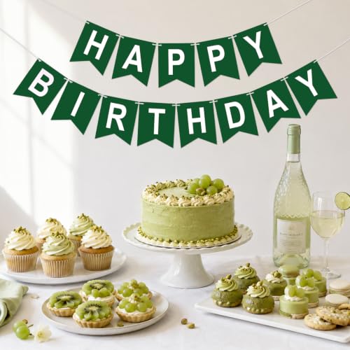 Image of Happy Birthday Banner Party Banner NO DIY Birthday Sign Dark Green