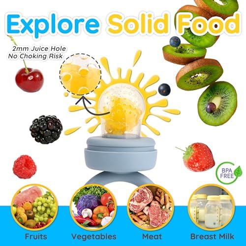 LittlesJoy baby fruit feeder & food feeder pacifier, infant baby breast milk popsicle mold / teething relief teether, BPA free baby food freezer tray,2pcs addtional pouches (ether) — view 2