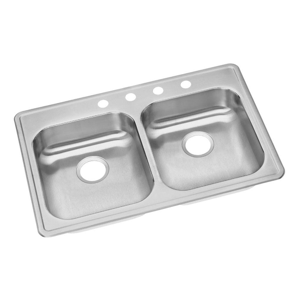 Elkay GE233214 Dayton Equal Double Bowl Top Mount Stainless Steel Sink, 33 x 21