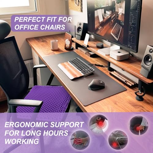 Image of Purple Gel Seat Cushion for Long Sitting, 20 inch Extra Large Double Thick Cooling Chair Cushions for Office Chair, Wheelchair, Car Seat, Stadium Seat Cushion, Game Chair Pads for Tailbone Pain Relief
