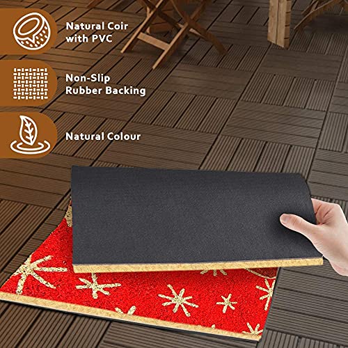 Image of Onlymat Christmas Coir Doormat with Non-Slip PVC Backing for Gateway, Entryway, Outdoor, Indoor, Patio - Durable and Large, Weatherproof Multicolour, Reindeer Printed Rug (60cm x 1.5cm x 40 cm)