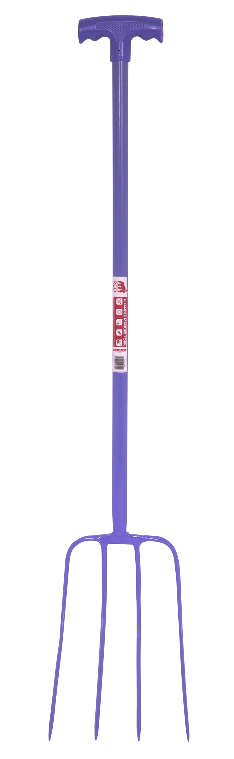 Red Gorilla 4 Prong Manure Fork with T Handle Purple Lightweight For Stable Bedding Mucking Out Metal Pitchfork for Hay and Garden Compost 114cm Long