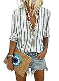 Astylish Womens Casual Long Sleeve Striped Print Deep V Neck Button Down Blouse Casual Tunic Shirts...