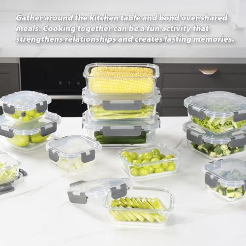 Image of AILTEC Glass Food Storage Containers with Lids, [18 Piece] Glass Meal Prep Containers, Containers for Food Storage with Lids, BPA Free & Leak Proof (9 Lid & 9 Container) (gray)