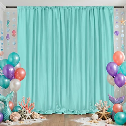 Image of SoarDream Turquoise Backdrop Curtains Polyester 4 Panels 5ft x 10ft Photo Backdrop Drapes Mermaid Party Baby Shower Birthday Decorations