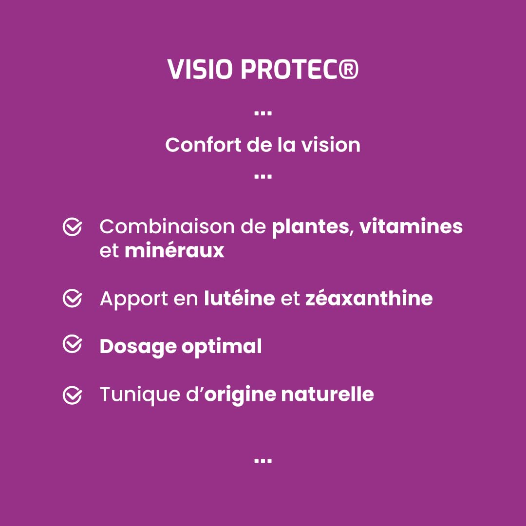 Complément alimentaire VISIO PROTEC - 60 gélules - Pour les yeux et la vision - Myrtille, Lutéine, Zéaxanthine, vitamines et minéraux - Développé en France