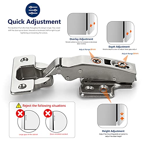 Image of Ravinte 2 Pack 1 Pairs European Kitchen Cabinet Hinges Soft Close Full Overlay Cabinet Door Hinges Heavy-Duty Frameless Adjustable Concealed Cabinet Cup Hinge