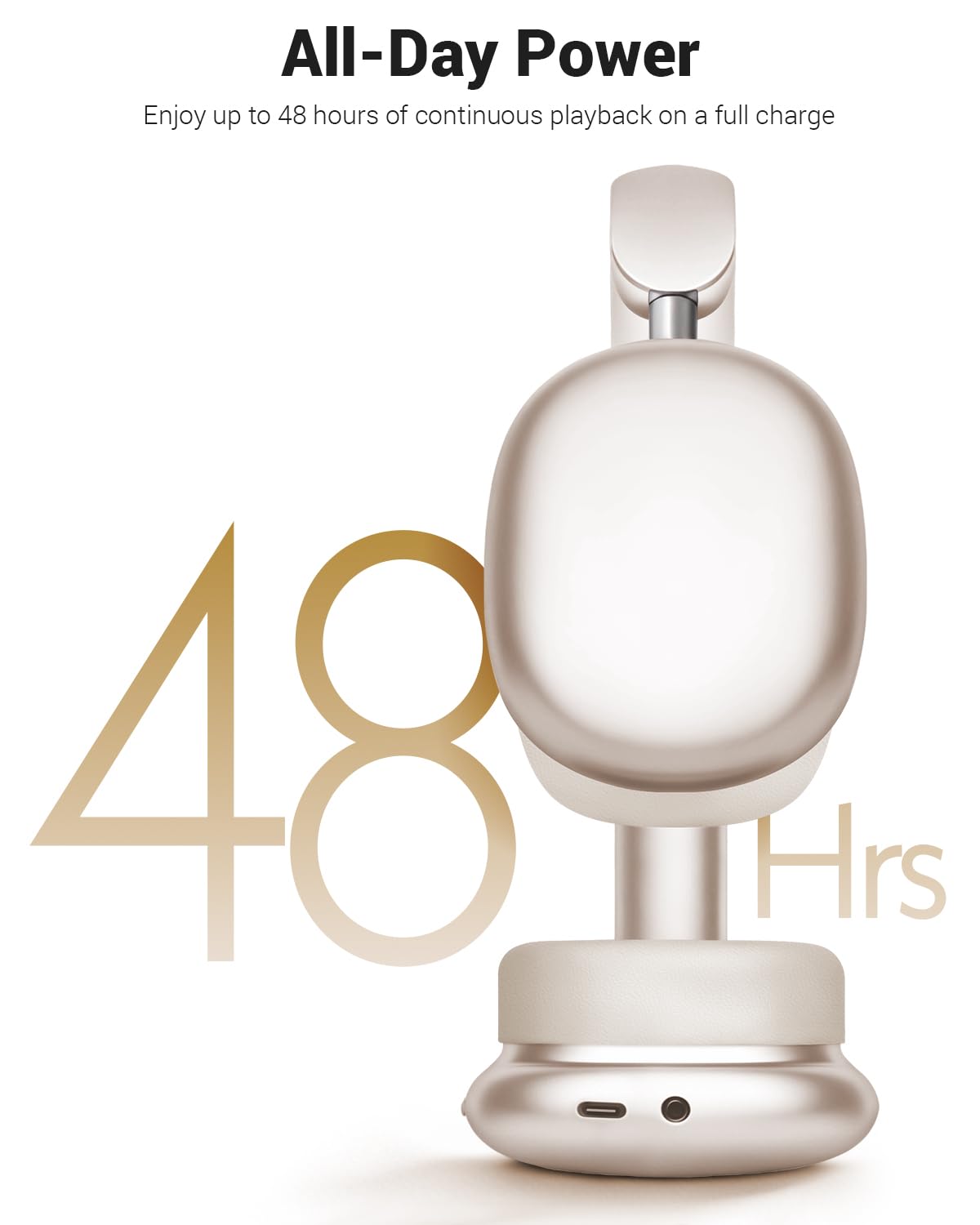 Wentronic Y01 Wireless Over Ear Headphones, Noise Canceling Bluetooth 5.3 Headphones with Microphones,Hi-Res Audio,48H Playtime,Foldable,Breathable Soft Earpads for iOS/Android/Samsung/PC-Starlight