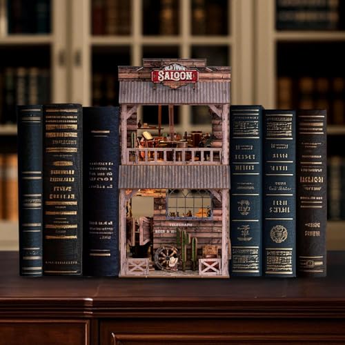Image of Book Nook Kit - DIY Miniature House & Dollhouse Alley Model Kit, Puzzle Bookshelf Library Decor with LED Light, Craft Gift for Adults, Teens, and Family(Old Town Saloon)