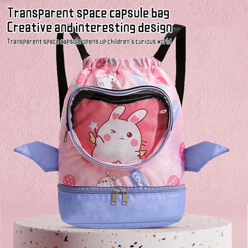 Swim Bag for Kids Wet Dry, Dry Wet Separated Sackpack Swim Backpack, Gym Backpacks with Shoe Compartments for Children Boy, Pink, Refer to description4