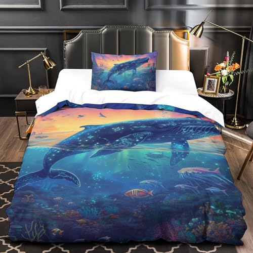 Parure de lit microfibre 135x200 cm housse couette baleine avec taies - 4