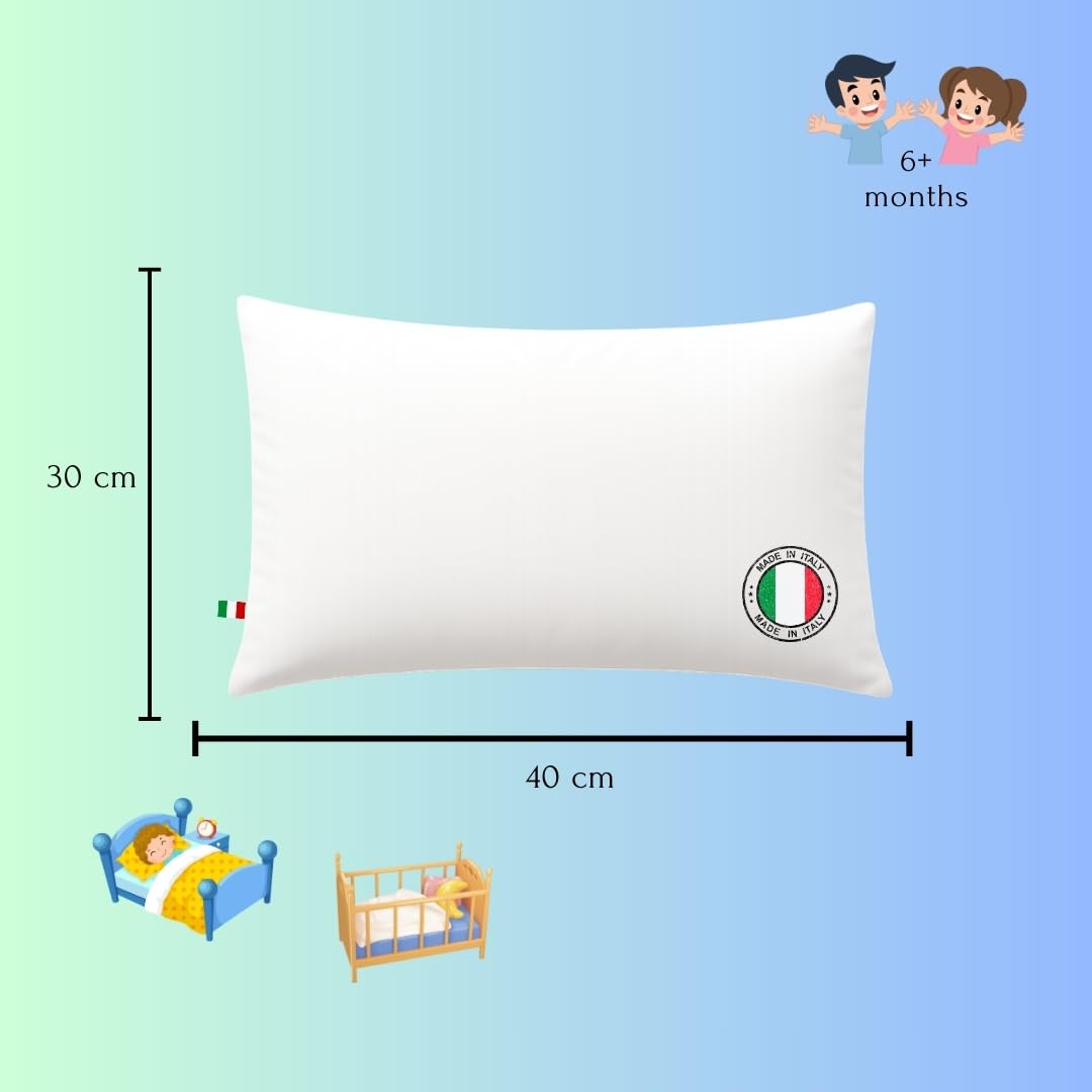 GM Coussin 40 x 30 cm pour enfant 100 % coton hypoallergénique blanc Lavable en machine pour dormir à la maison ou en voyage. Fabriqué en Italie
