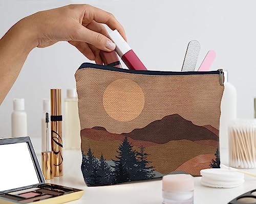 IWXYI Boho Mountain Sun forest Cosmetic Bag,Neutral Boho Mid-Century Sun Women's Makeup Make Up Bag Zipper Pouch Travel Toiletry Gifts For Women Teenage Girls Boho Lover3