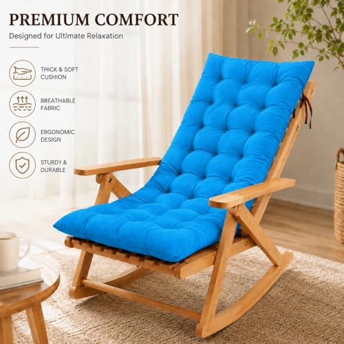 Image of KYNE Rocking Chair Cushion 18 x 50 Inch Thick Tufted Chair Cushion with Backrest and Seat Pad Soft Premium Fabric Polyester Filling Non Slip Indoor Outdoor Rocking Chair Cushion (Light Blue)