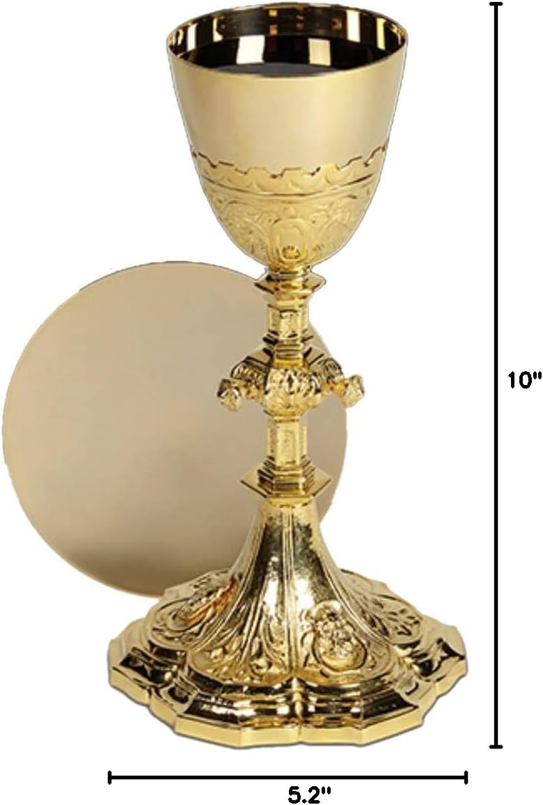Solid Brass Holy Family Chalice/Paten - 24 Kt Gold Plate Liner - Hard Case with Handle included