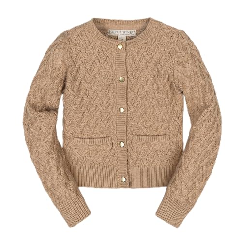 Image of Hope & Henry Girls' Long Sleeve Fancy Cardigan Sweater with Stripe Trim