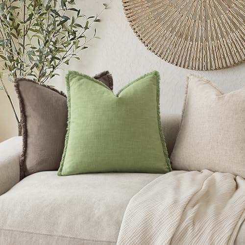 Image of Foindtower Set of 2 Decorative Linen Fringe Lumbar Throw Pillow Covers Boho Farmhouse Cushion Cover with Tassels Soft Accent Pillowcase for Couch Sofa Bed Living Room Home Decor,12x20 Inch,Lime Green