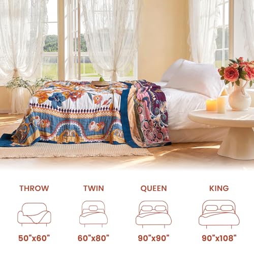 Image of MSGKV Boho Throw Blanket 50 inchx60 inch Fall Cotton Victoria Floral Blanket