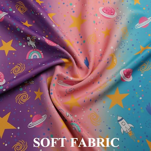 Image of Pink Purple and Grey Room Darkening Curtains 84 Inch Long for Girls Bedroom | Estelar Textiler Star & Moon Blackout Curtains for Kids Playroom,Unicorn Rainbow Grommet Window Drapes,52Wx84L,2 Panels