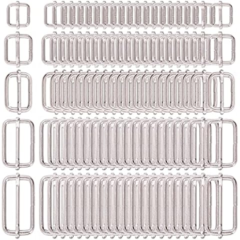 Swpeet 100 Pcs Metal Rectangle Adjuster Triglides Slides Buckle, Roller Pin Buckles Slider Strap Adjuster for Belt Bags DIY Accessories - 13mm / 15mm / 20mm / 25mm/ 35mm Cover