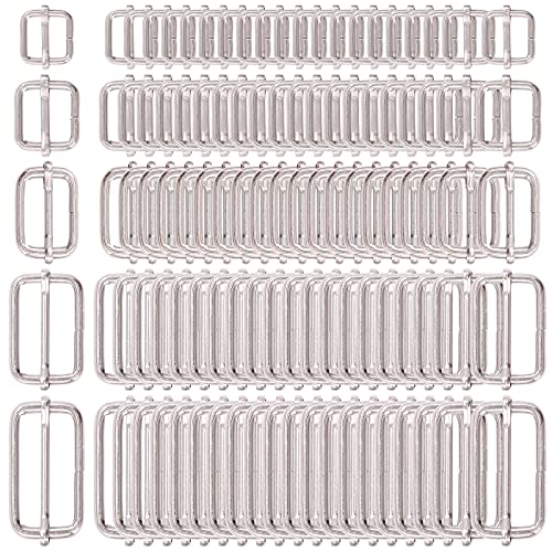 Swpeet 100 Pcs Metal Rectangle Adjuster Triglides Slides Buckle, Roller Pin Buckles Slider Strap Adjuster for Belt Bags DIY Accessories - 13mm / 15mm / 20mm / 25mm/ 35mm