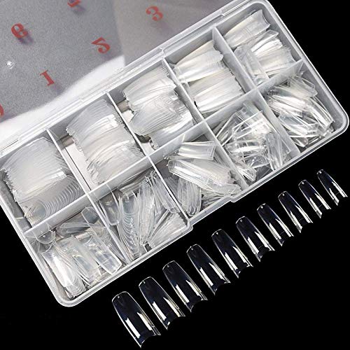 Shidara False Nails Tips Half Cover Lady French Style Acrylic Artificial Tip Manicure with box for Nail Art Salons and Home DIY | Clear | 100 Pieces-image-5