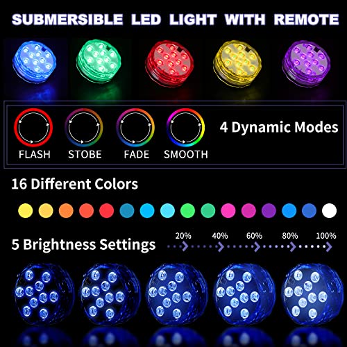 12 Pack Submersible Led Lights With Remote Waterproof Pool Underwater Led Light Battery Operated Bathtub Light 16 Color Changing Lamp For Hot Tub Pool Pond Vase Aquarium Decoration #TOP5